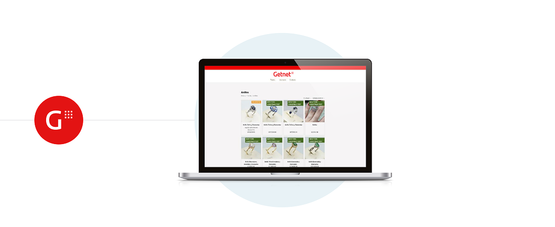 Laptop mostrando página web de ecommerce con el logo de Getnet